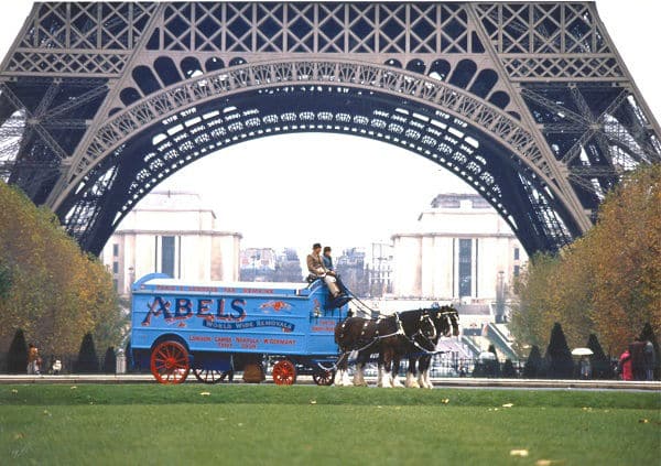 Noel Driving His Prized Team of Shire Horse with the Abels Pantechnican Under Eiffel Tower