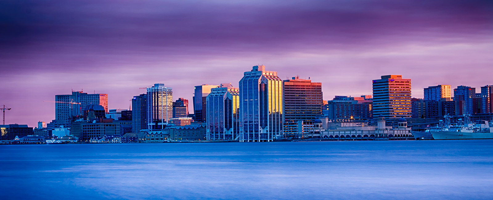 A beautiful image of the Halifax, Nova Scotia, Canada skyline at sunset