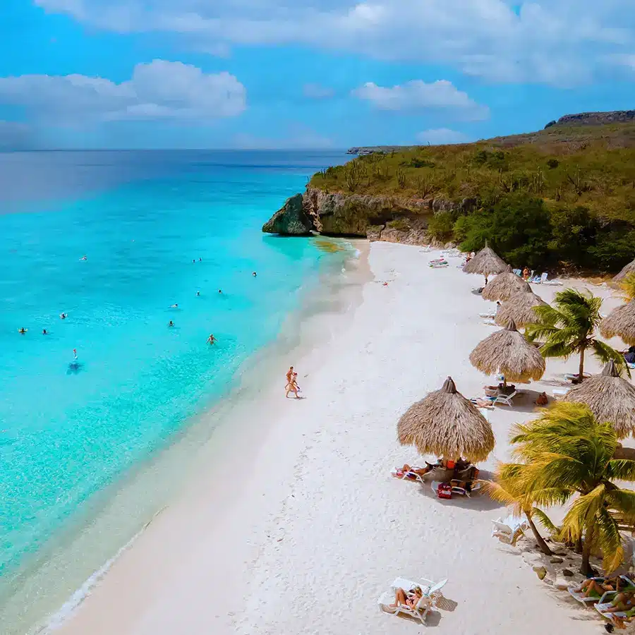 Cas Abou Beach on the Caribbean island of Curacao Playa Cas Abou in Curacao Caribbean tropical white beach with the blue ocean during summer