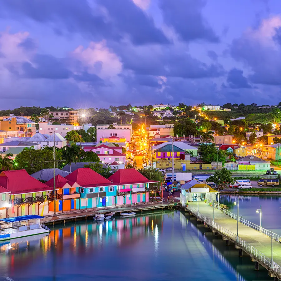 St Johns Antigua port and skyline at twilight