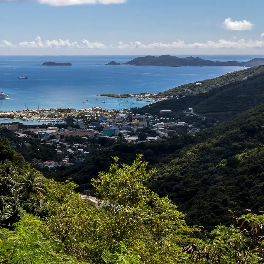 View-on-the-Baughers-bay-with-anchored-cruise-ship-islands-and-Road-Town-on-island-Tortola-Caribbean-British-Virgin-islands