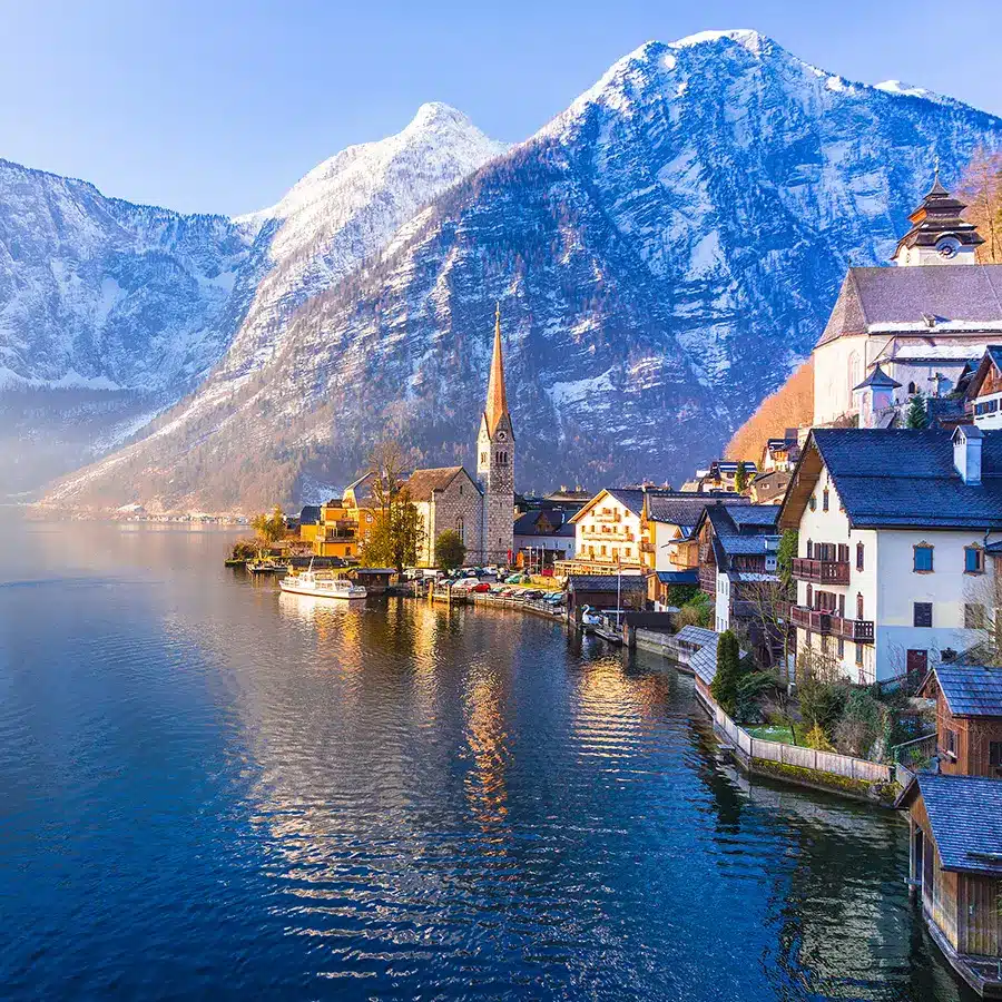 Hallstatt town with a lake and mountain view