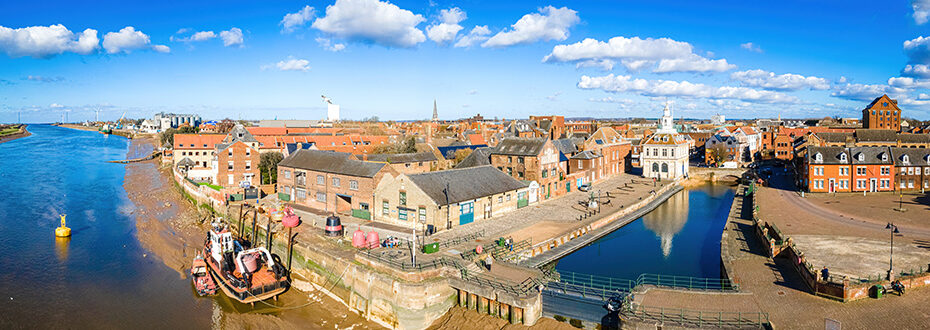 An aerial view of King's Lynn, a seaport and market town in Norfolk