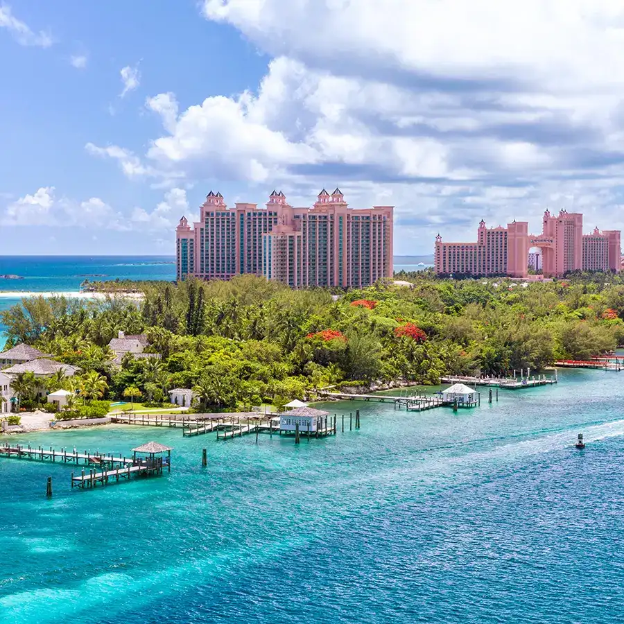 Emerald water idyllic beach at Nassau The Bahamas in a sunny day