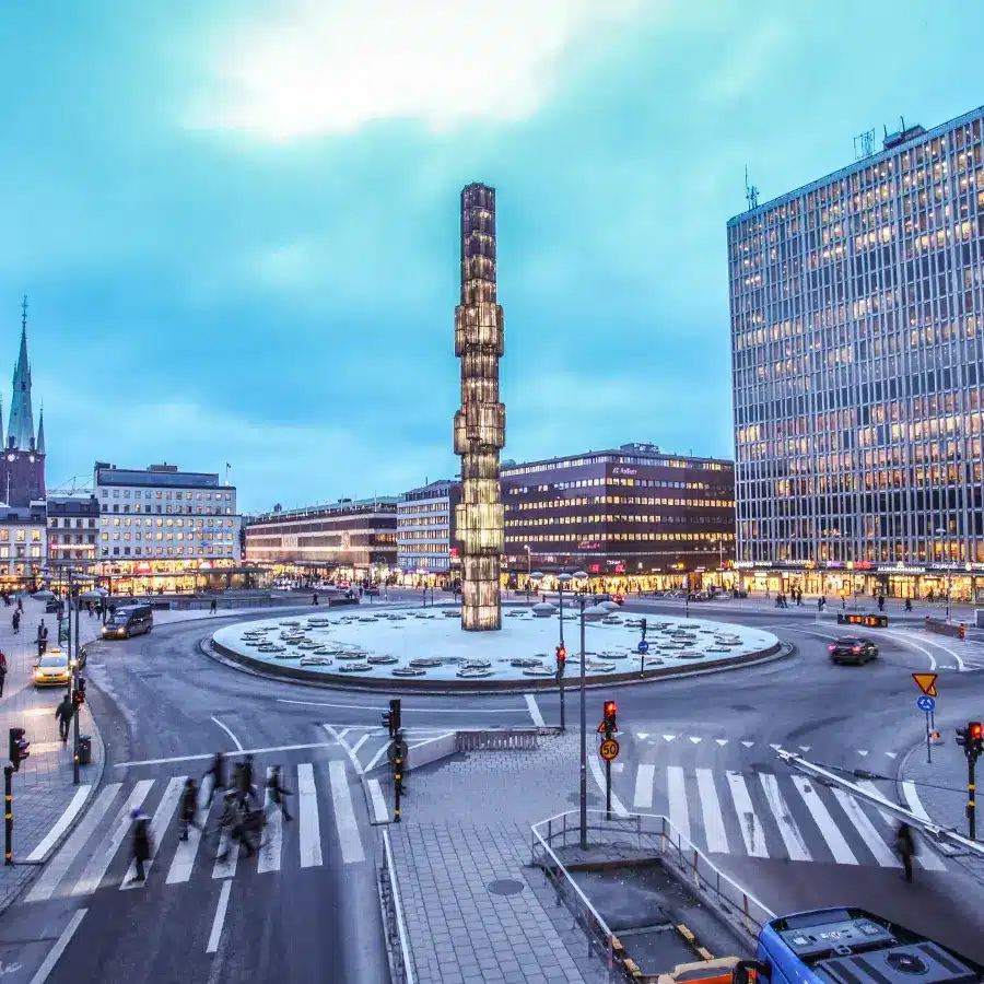 Sergels Torg with glass Obelisk Kristallvertikalacc in Stockholm
