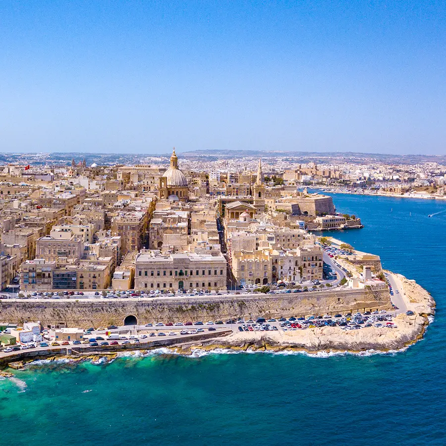 aerial shot of the ancient city valletta in malta