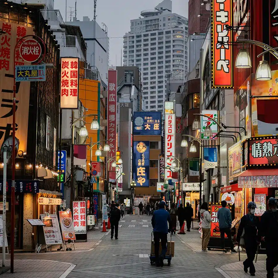 people walking on japan street at nighttime