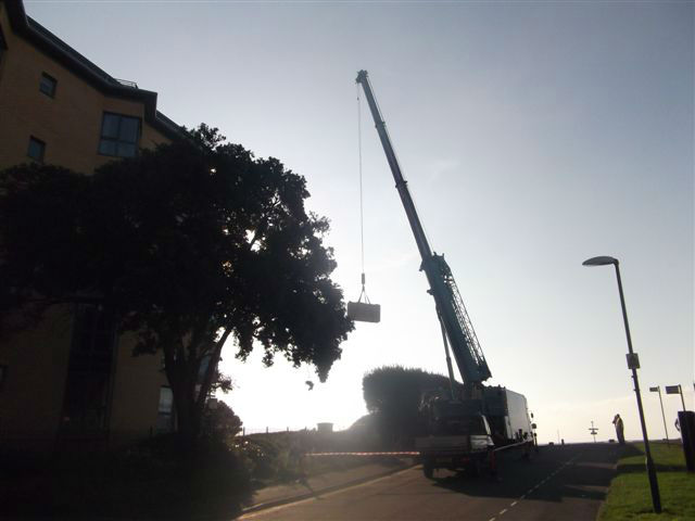 Crane arrives early morning to commence